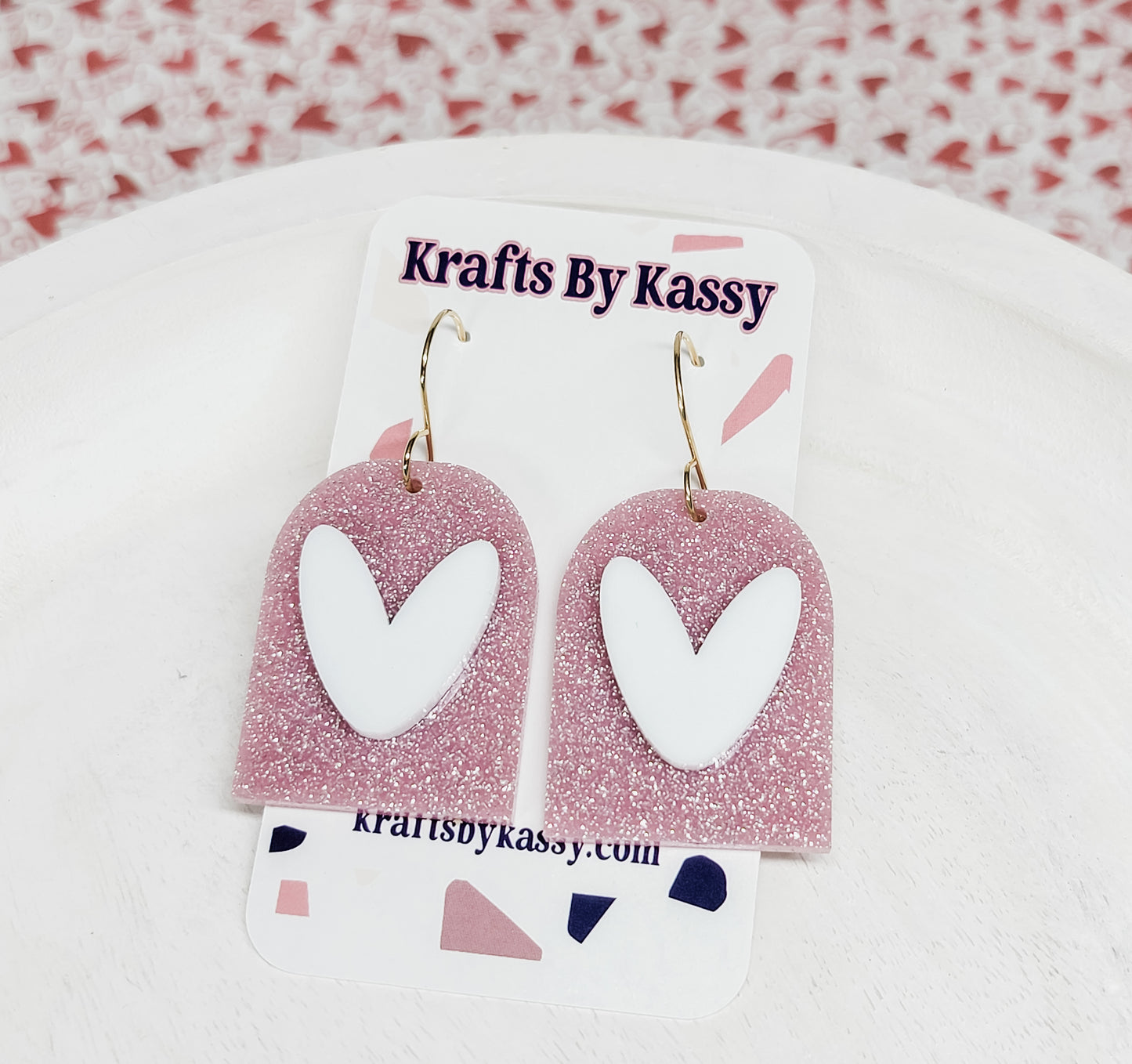 Pink Glitter Heart Earrings
