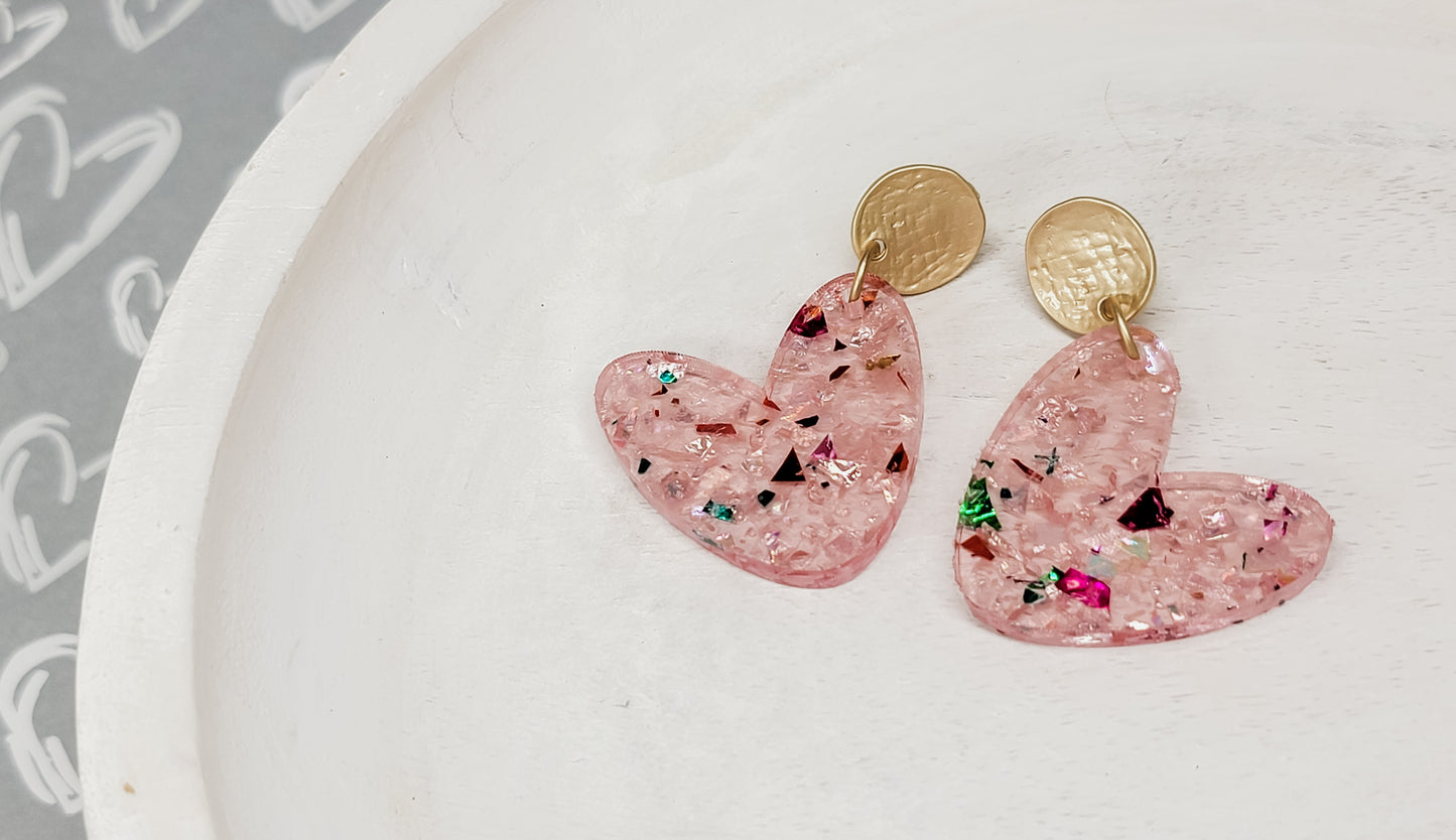 Light Pink Confetti Heart Earrings