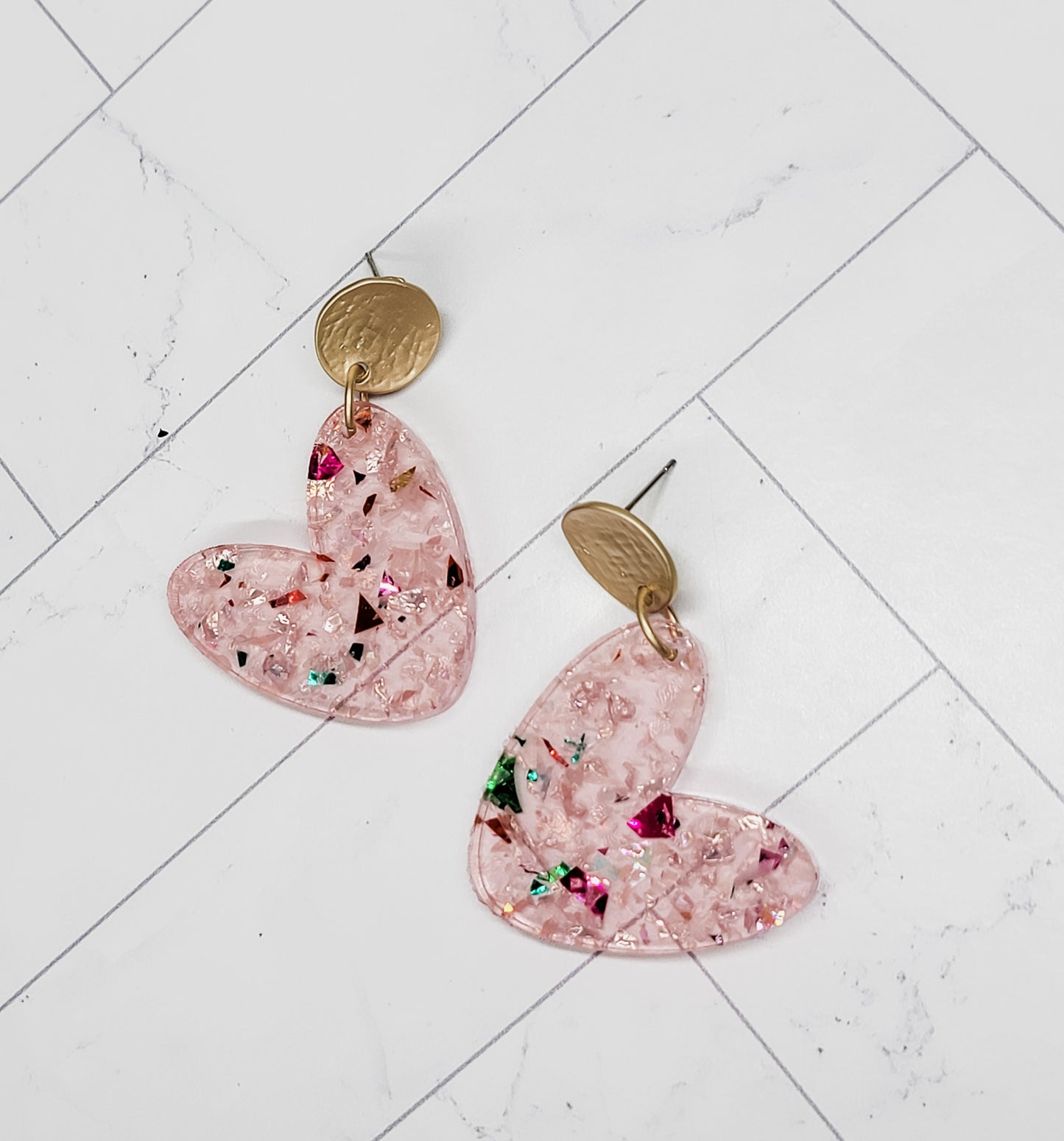 Light Pink Confetti Heart Earrings