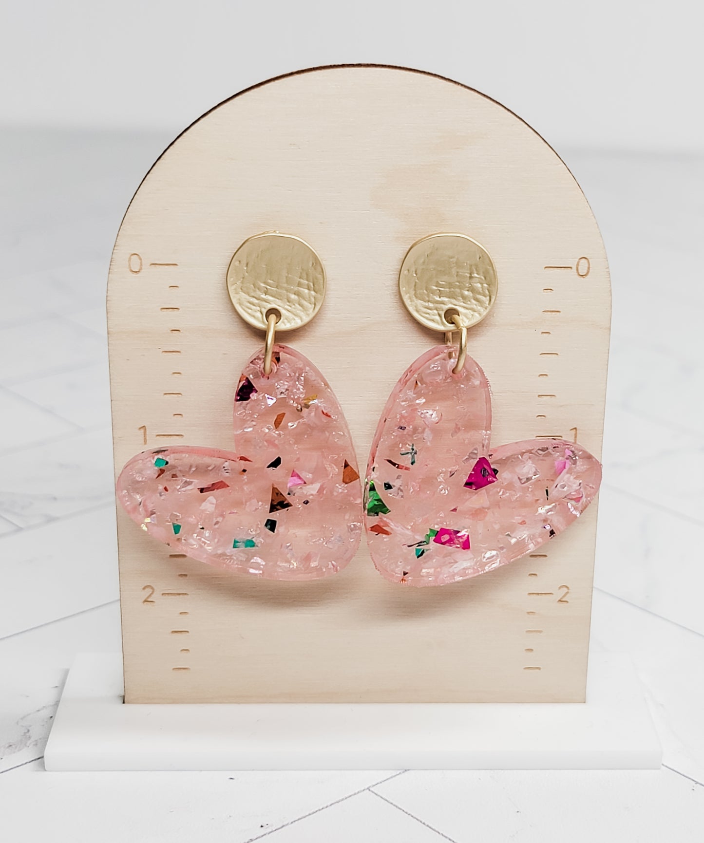 Light Pink Confetti Heart Earrings
