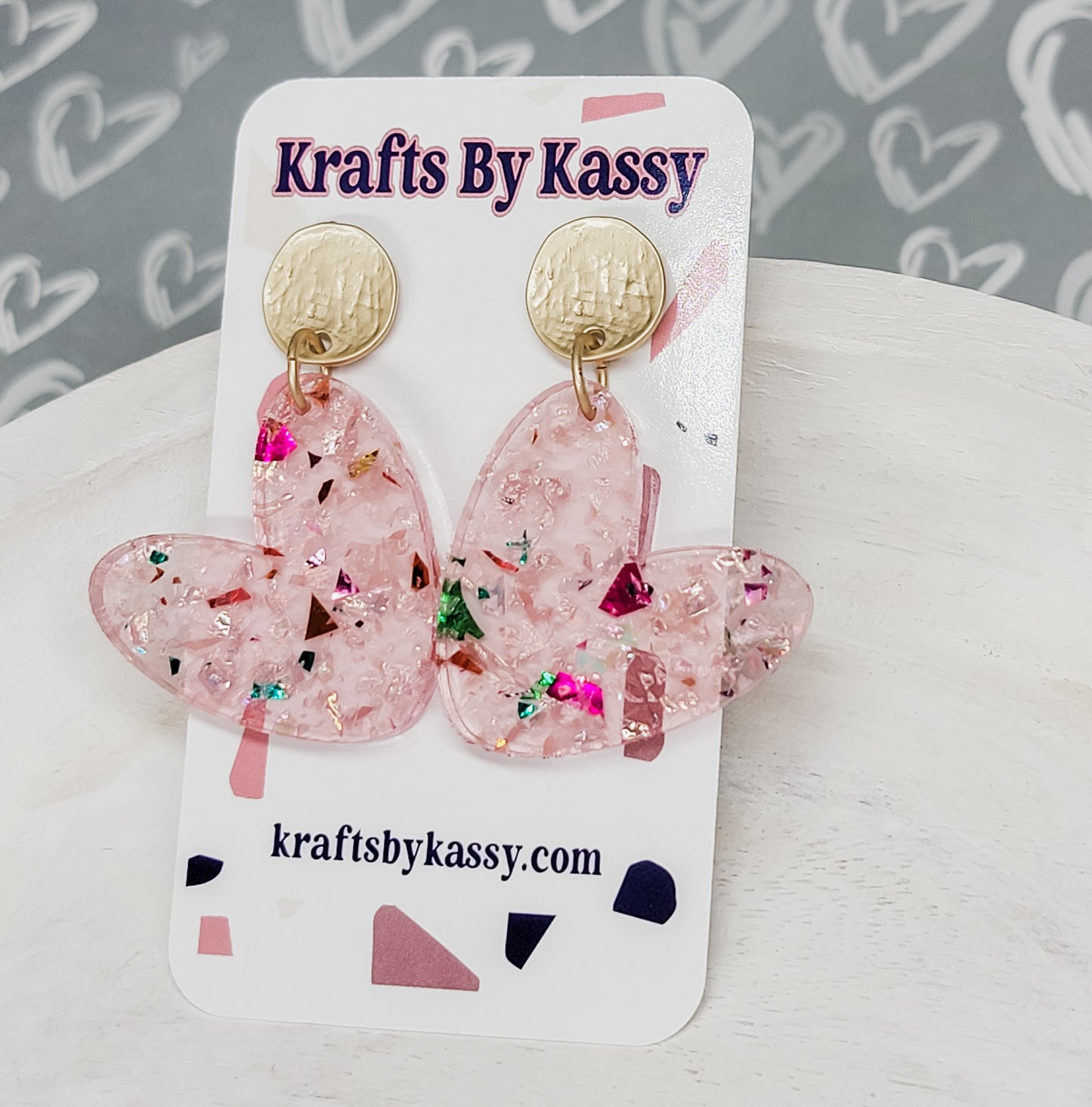 Light Pink Confetti Heart Earrings