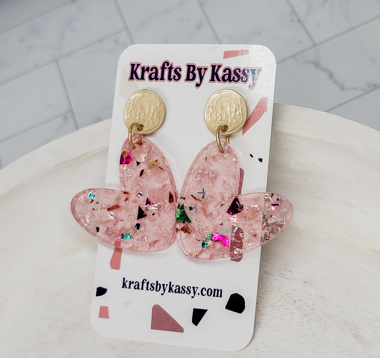 Light Pink Confetti Heart Earrings