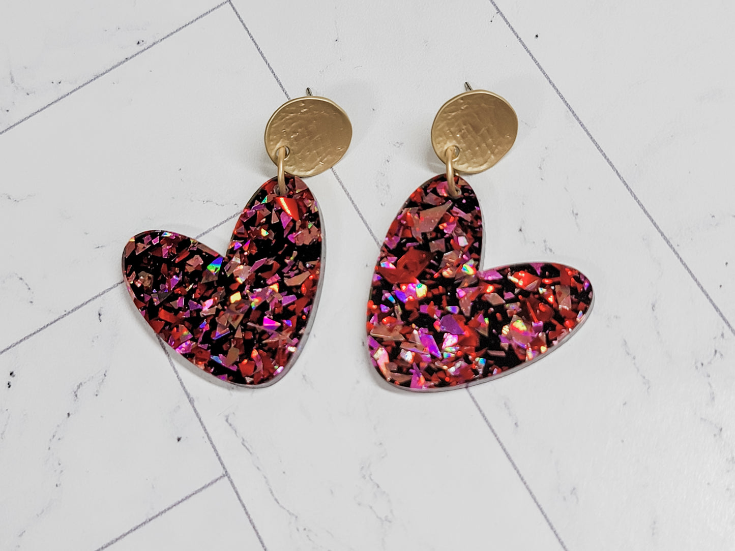 Pink & Red Confetti Heart Earrings