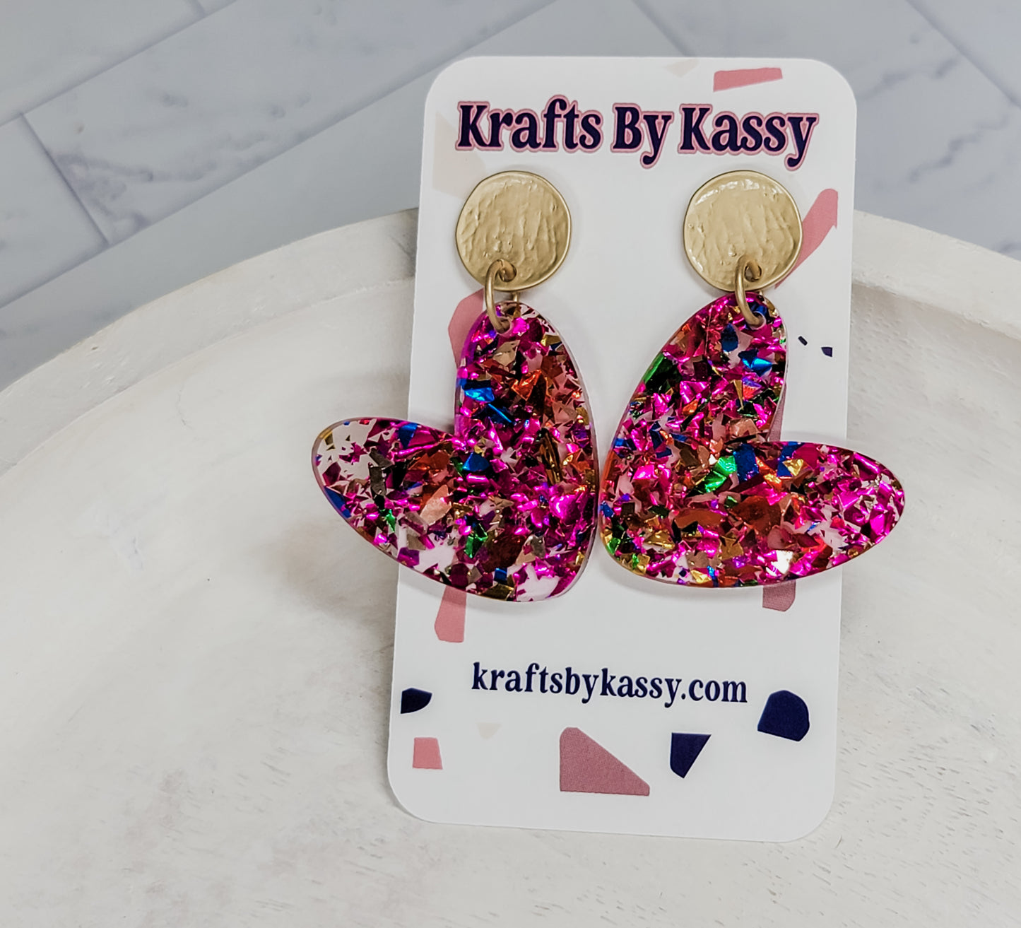 Pink Confetti Heart Earrings