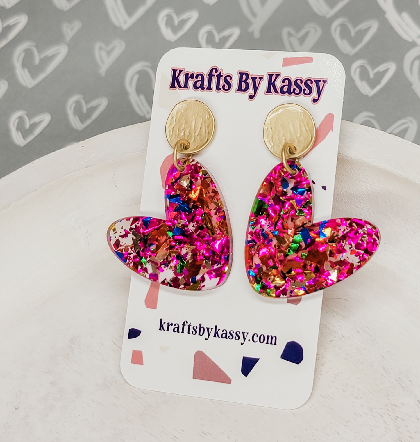Pink Confetti Heart Earrings