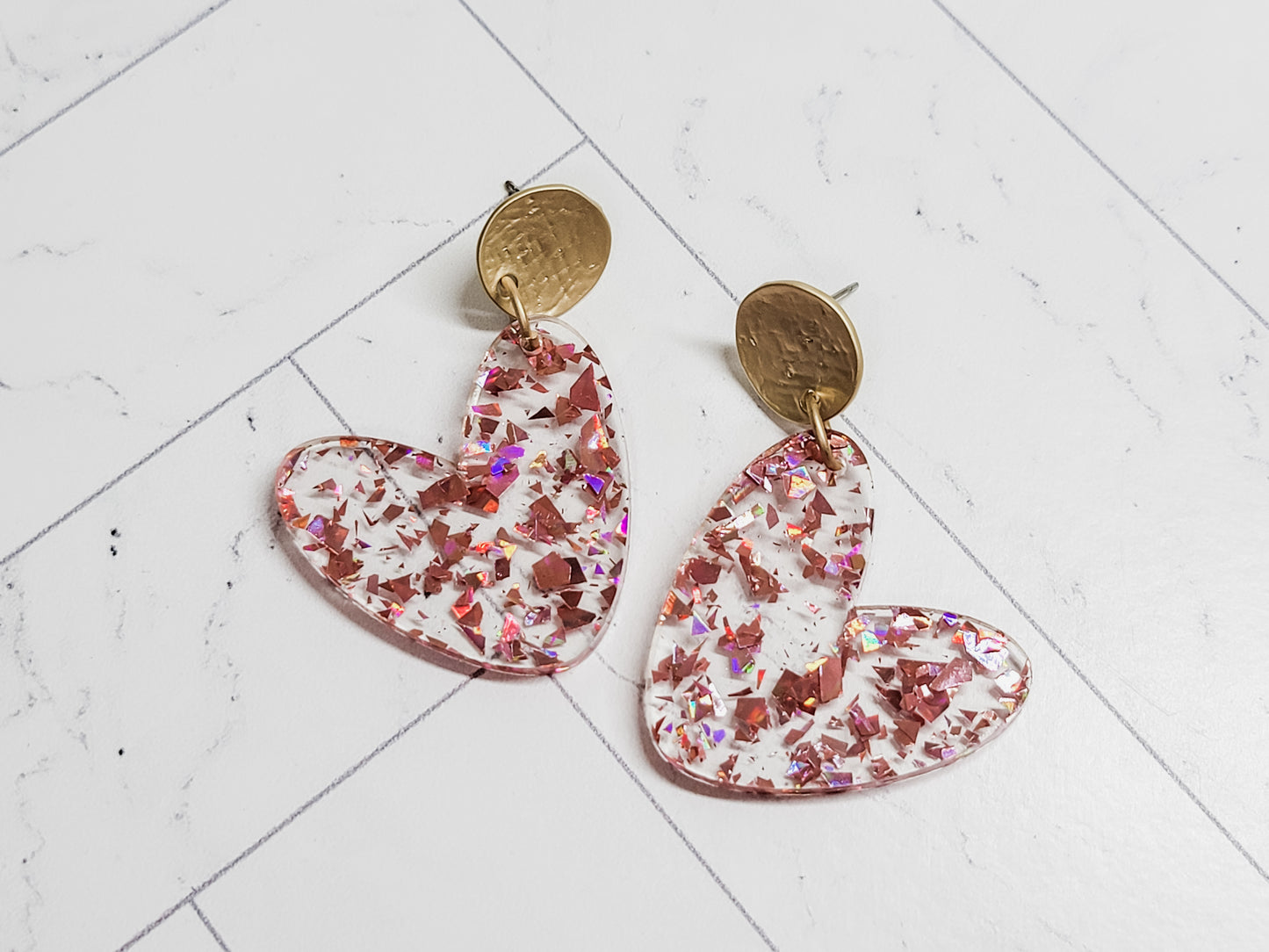Rose Gold Flake Heart Earrings