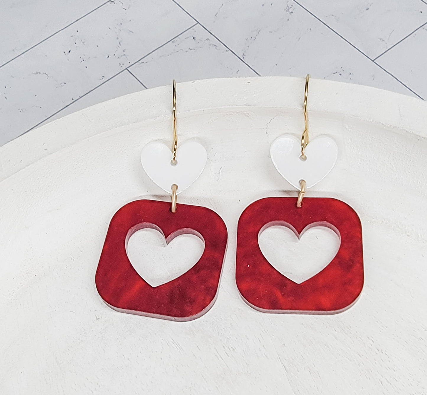 Red Pearl Heart Earrings