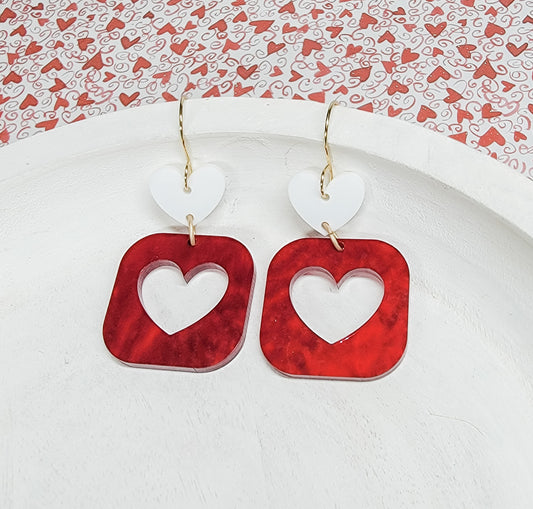 Red Pearl Heart Earrings
