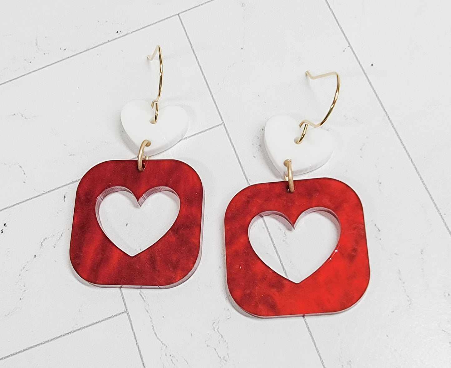 Red Pearl Heart Earrings