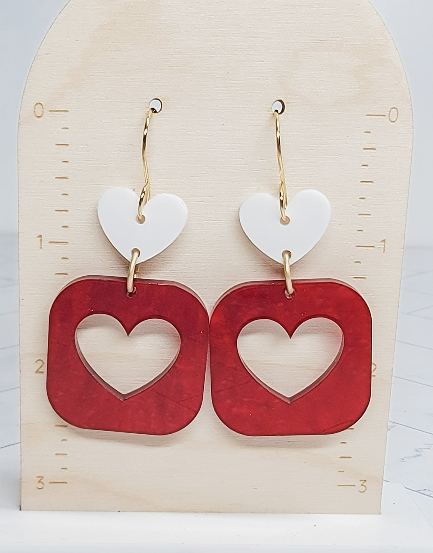Red Pearl Heart Earrings