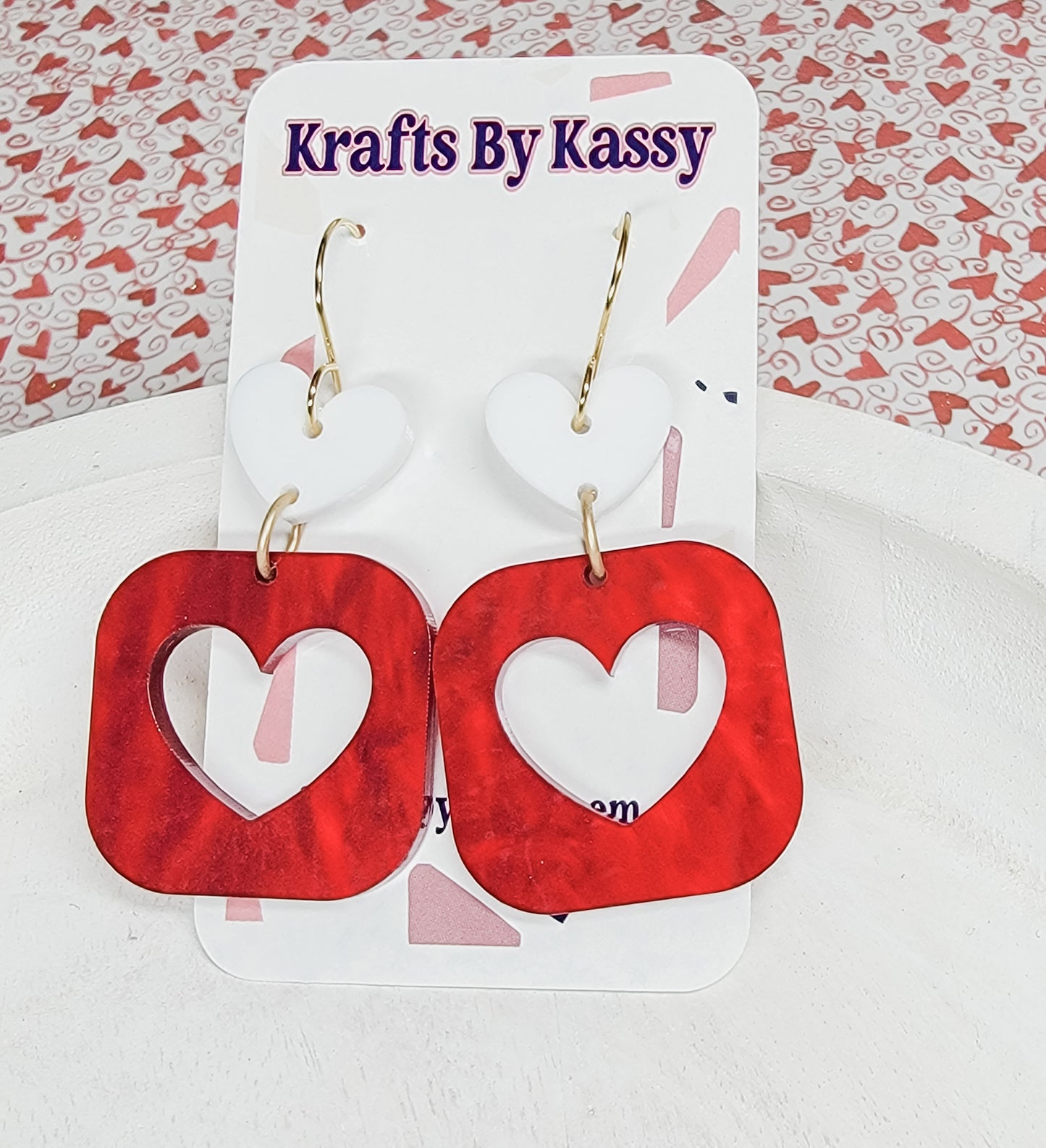 Red Pearl Heart Earrings