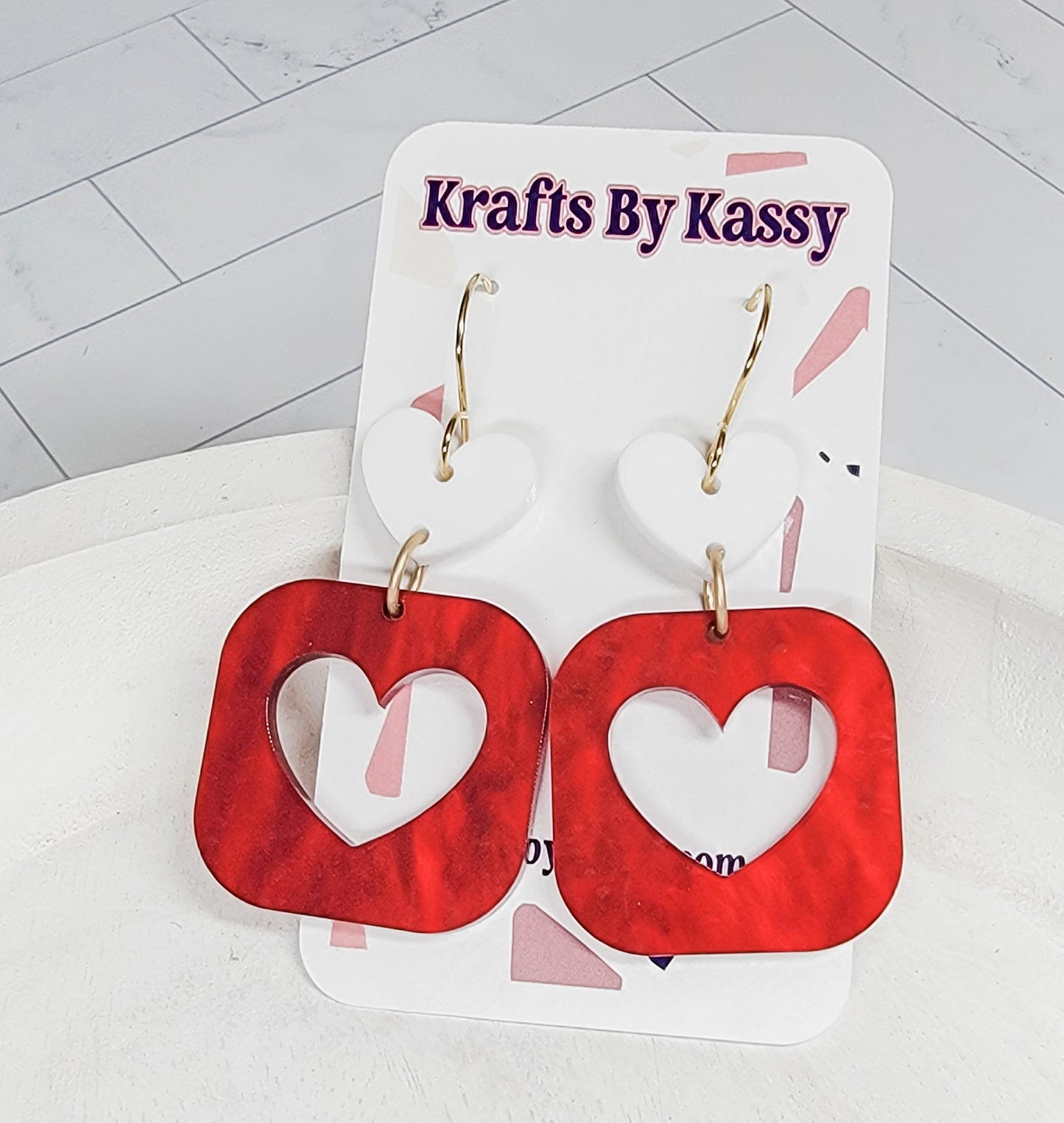 Red Pearl Heart Earrings