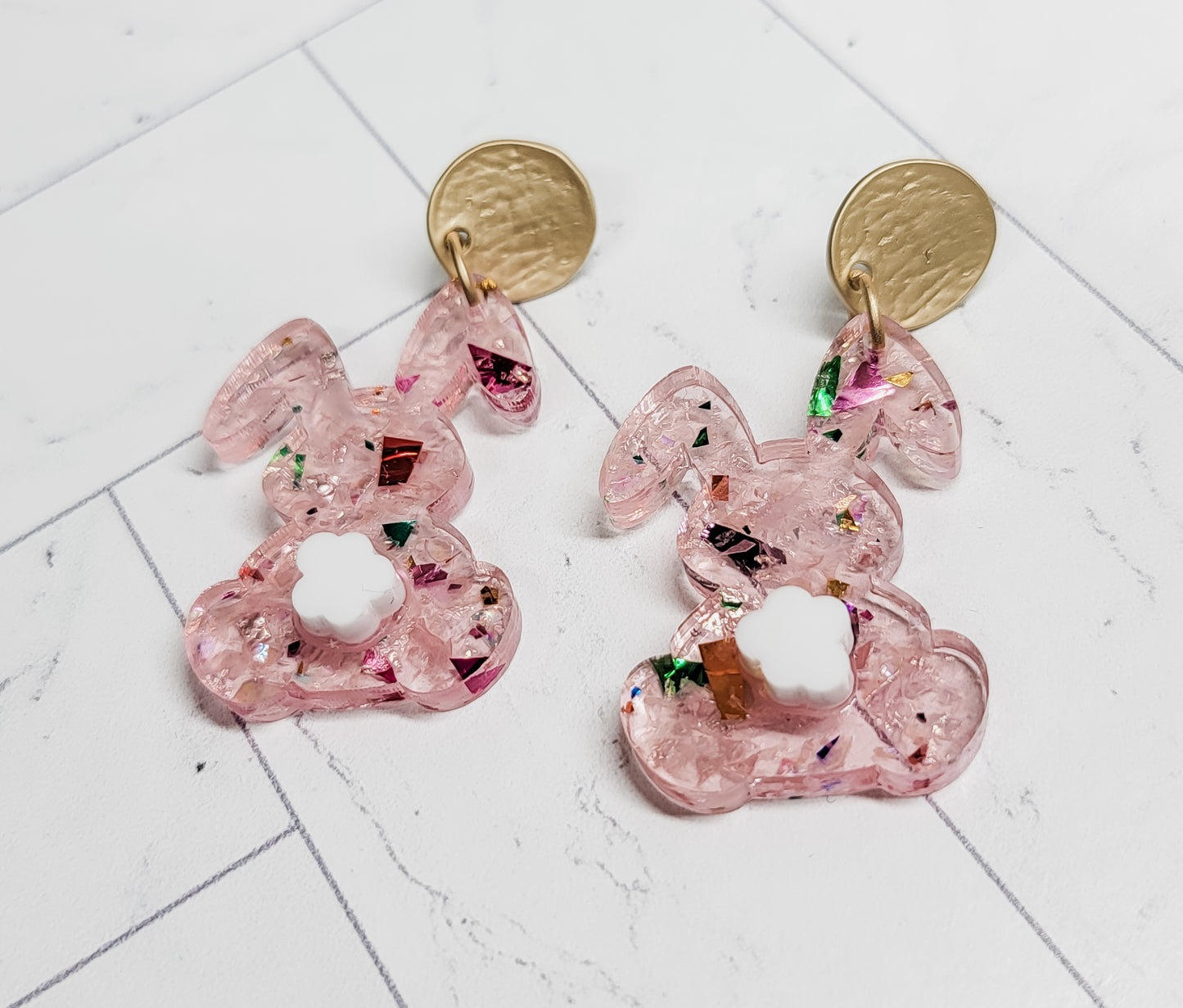 Pink Fluffy Bunny Earrings