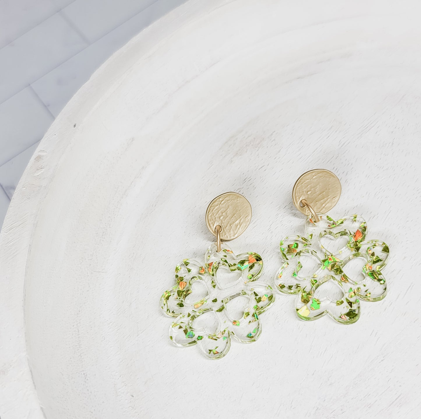 Glitter Flake Shamrock Earrings