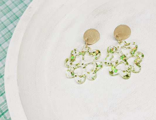 Glitter Flake Shamrock Earrings