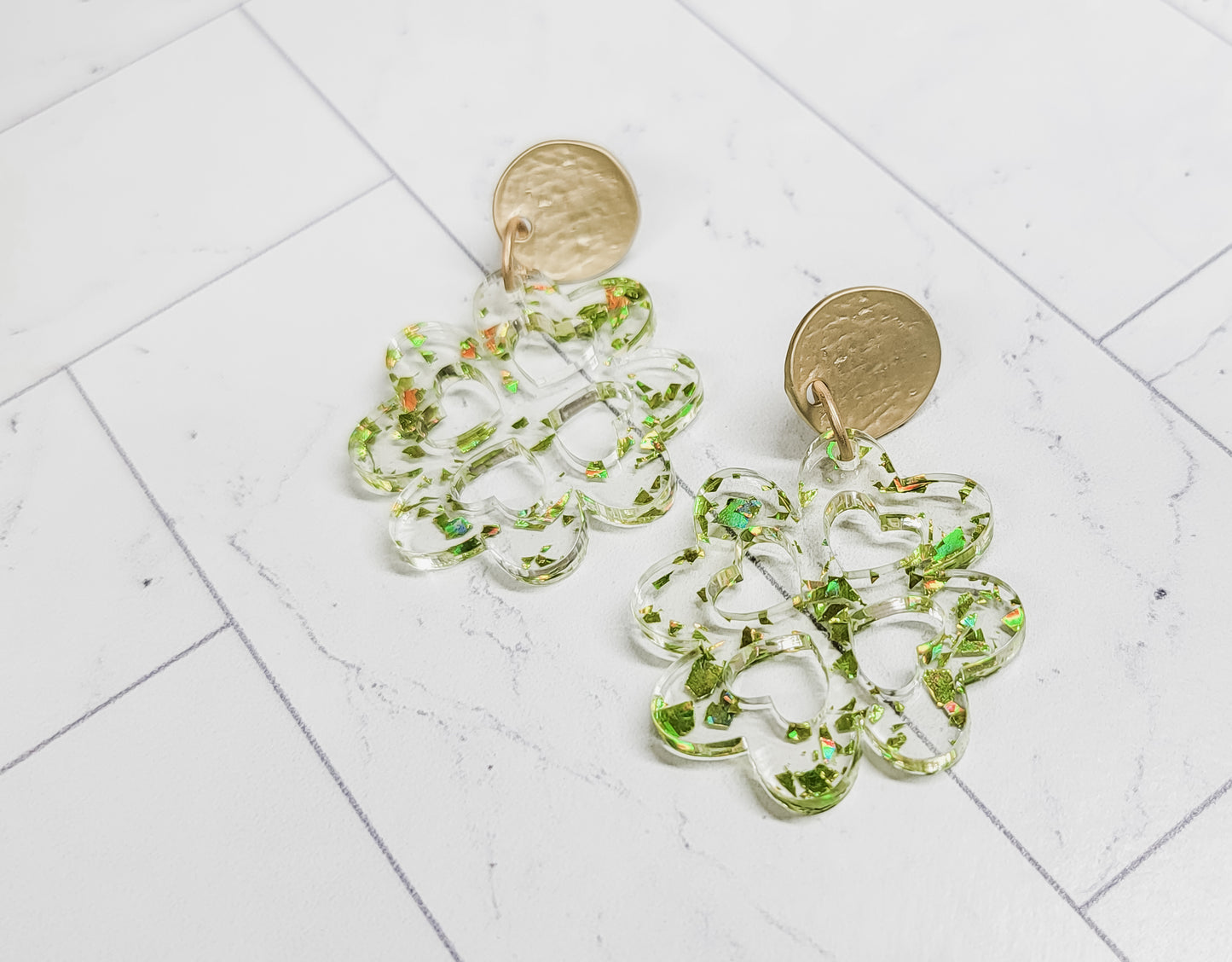 Glitter Flake Shamrock Earrings