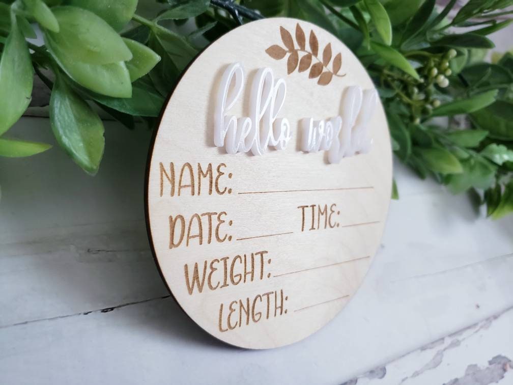 Wooden Engraved Birth Announcement, Hello World, Custom Baby Name Announcement ,Hello World Name Sign, Newborn Photo Prop, New Baby Photo