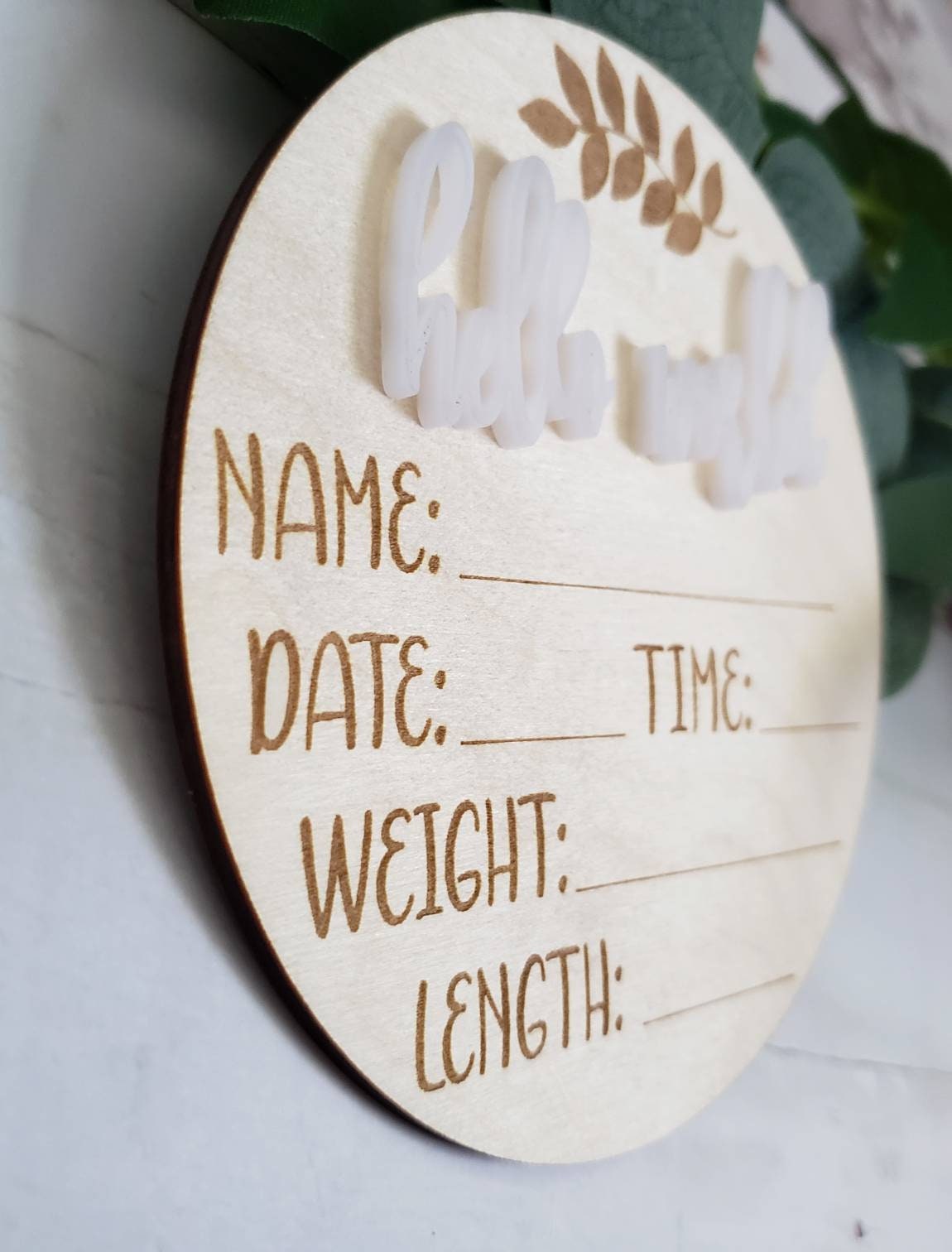 Wooden Engraved Birth Announcement, Hello World, Custom Baby Name Announcement ,Hello World Name Sign, Newborn Photo Prop, New Baby Photo