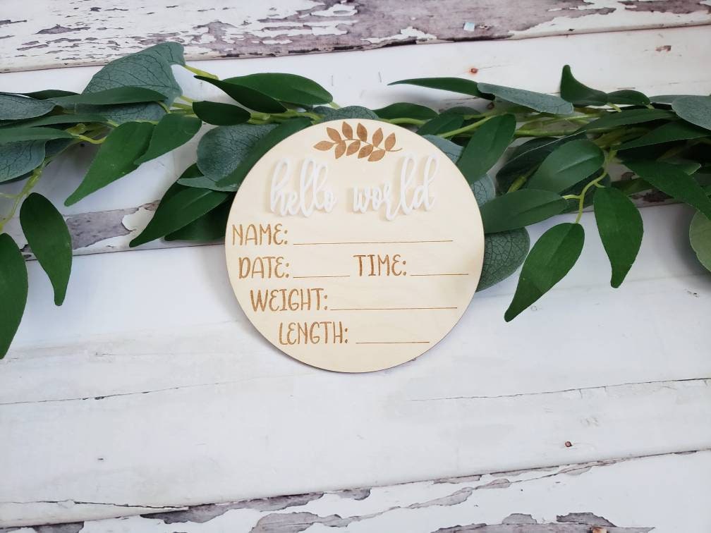 Wooden Engraved Birth Announcement, Hello World, Custom Baby Name Announcement ,Hello World Name Sign, Newborn Photo Prop, New Baby Photo