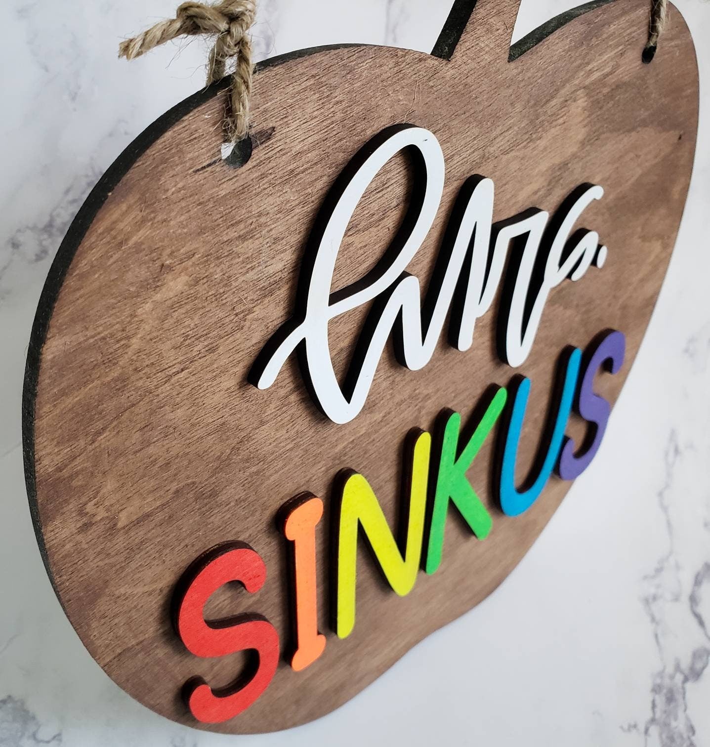 Personalized Teacher Sign, Apple 3D Sign, Classroom Decor, Unique Teacher Gift, Wooden Teacher Sign, Apple Sign, Kindergarten Teacher Sign