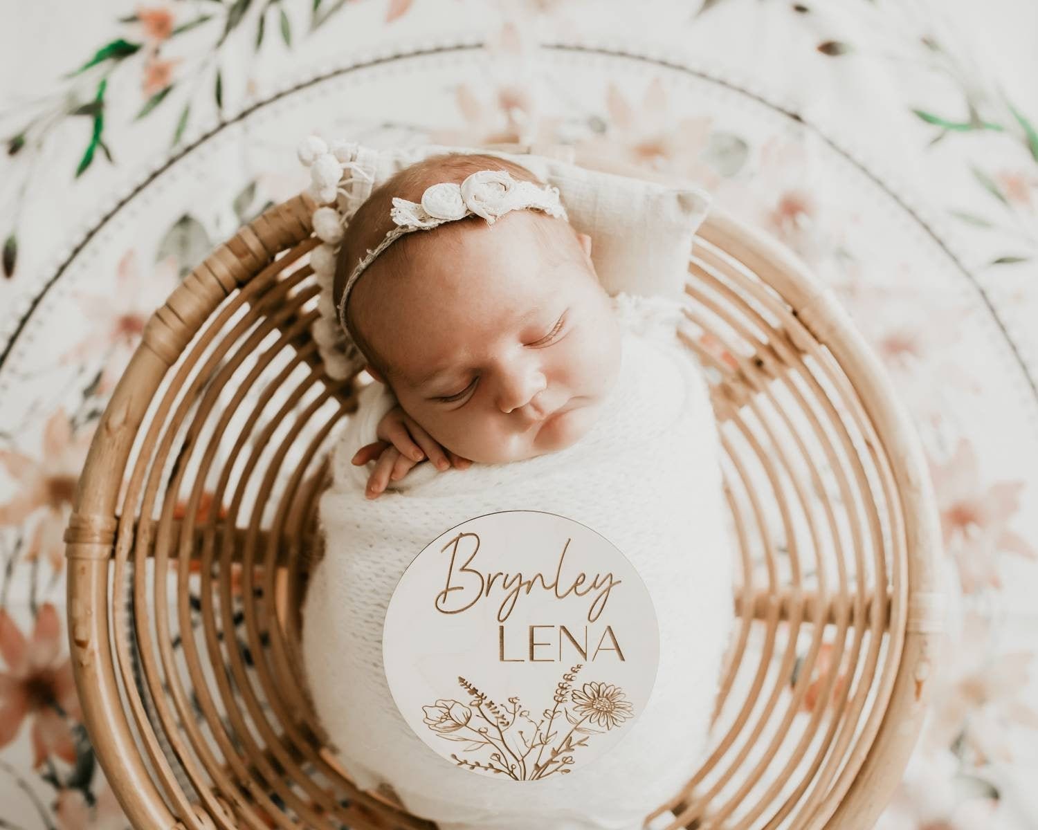 Wildflower Birth Announcement Sign, Engraved Wooden Name Sign, New Baby Announcement Sign, Newborn Photo Prop, Baby Shower Gift, Fresh 48