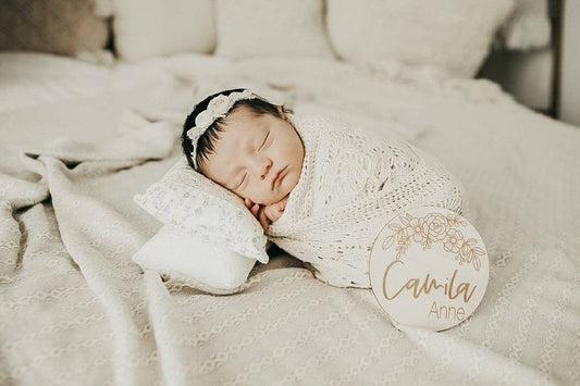 Engraved Baby Name Sign , Wooden Name Sign, Baby Name Plaque, Floral Nursery Decor, Name Announcement Plaque, Newborn Photo Prop