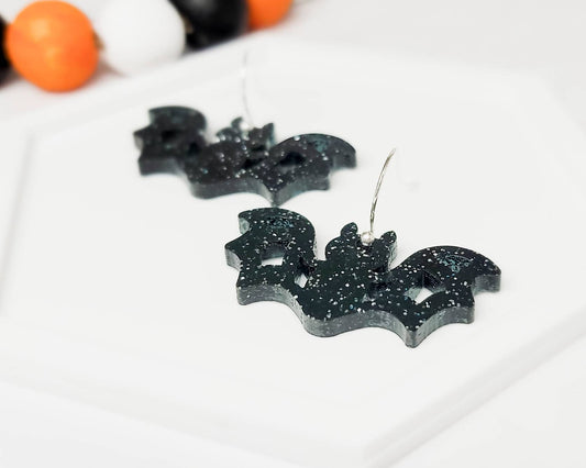 Bat Dangle Earrings, Halloween Earrings, Gift For Her, Acrylic Bat Earrings, Statement Earrings, Fall Jewelry