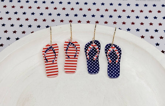 Stars and Stripes Patriotic Flip Flop Earrings, Summer Jewelry, 4th of July Accessories, Flip Flop Dangles
