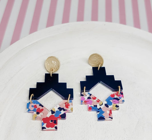 Aztech Floral Acrylic Earrings, Floral Jewelry, Western Themed Designs, Summer Dangles