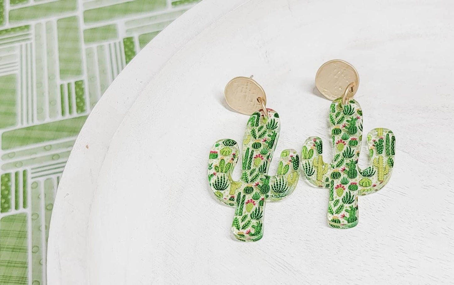 Cactus Acrylic Earrings, Floral Jewelry, Western Themed Designs, Summer Dangles