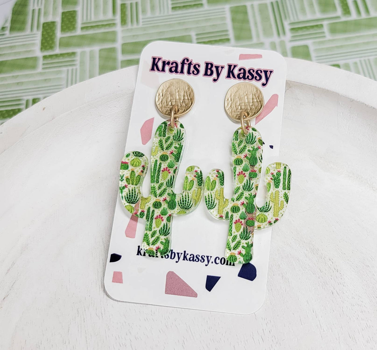 Cactus Acrylic Earrings, Floral Jewelry, Western Themed Designs, Summer Dangles