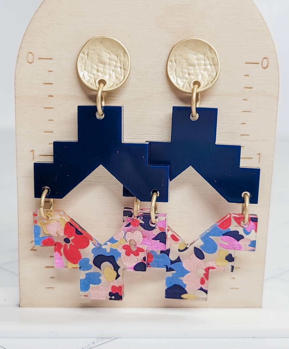 Aztech Floral Acrylic Earrings, Floral Jewelry, Western Themed Designs, Summer Dangles