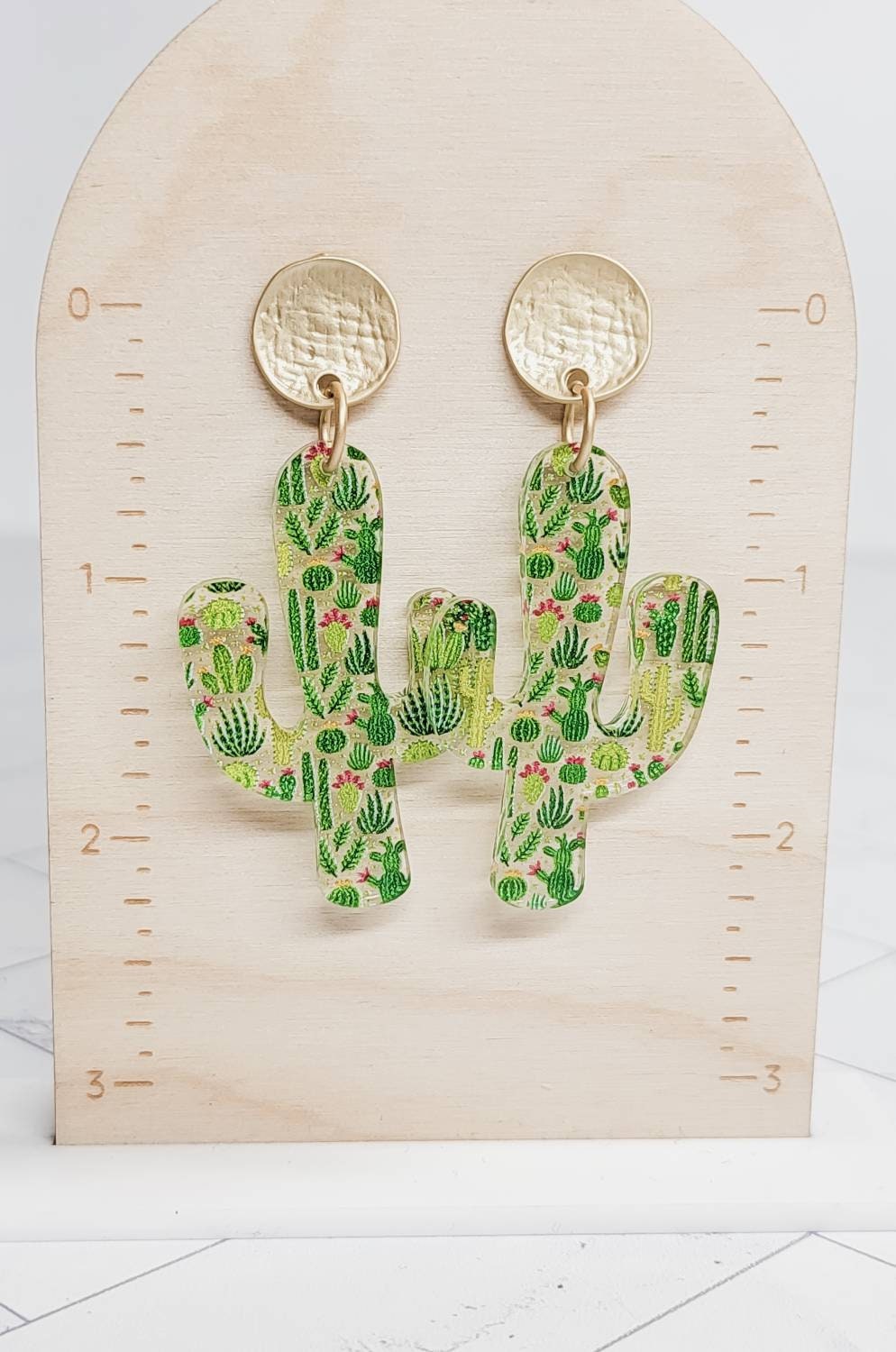 Cactus Acrylic Earrings, Floral Jewelry, Western Themed Designs, Summer Dangles