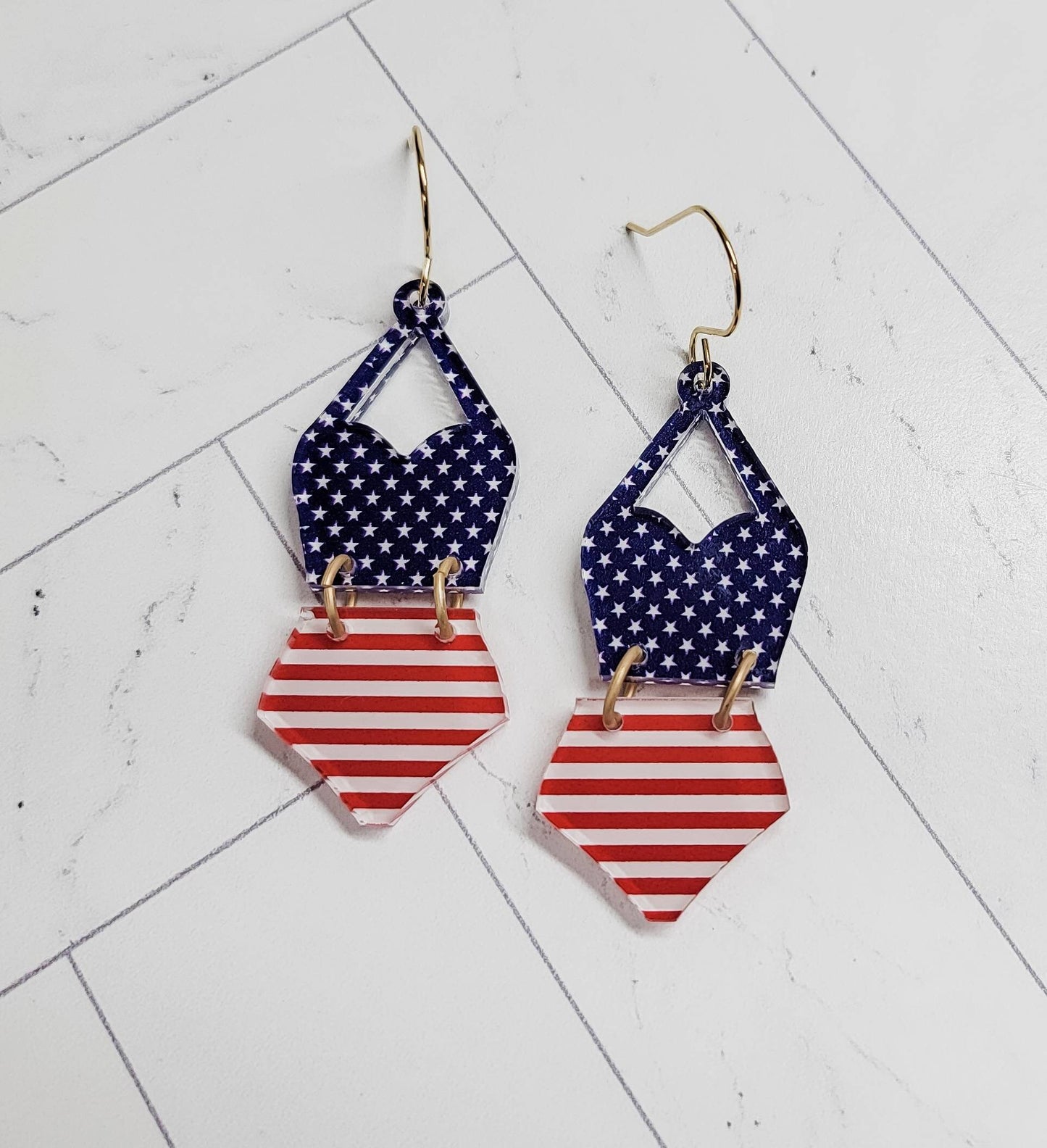 4th of July Earrings, Bathing Suit Earrings, American Flag Jewelry, Patriotic Jewelry, USA Accessories, Patriotic Statement Earrings