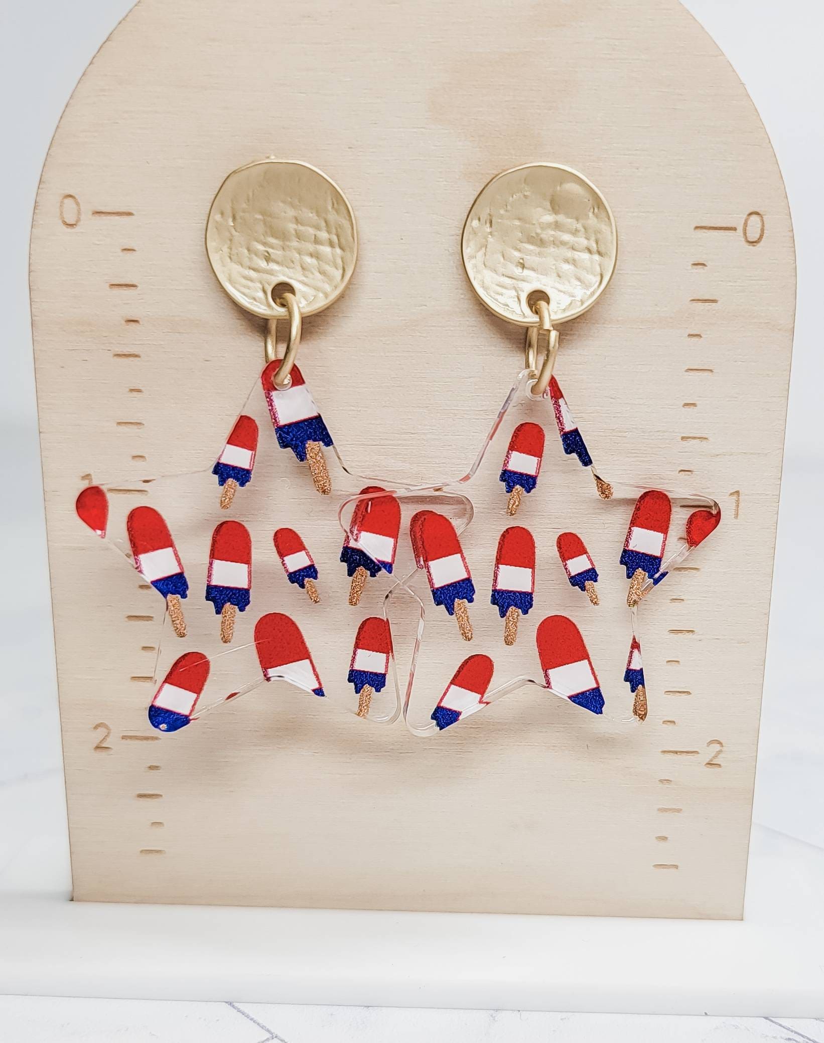 4th of July Star Earrings, Patriotic Jewelry, Flag Dangles, USA Accessories, Patriotic Statement Earrings
