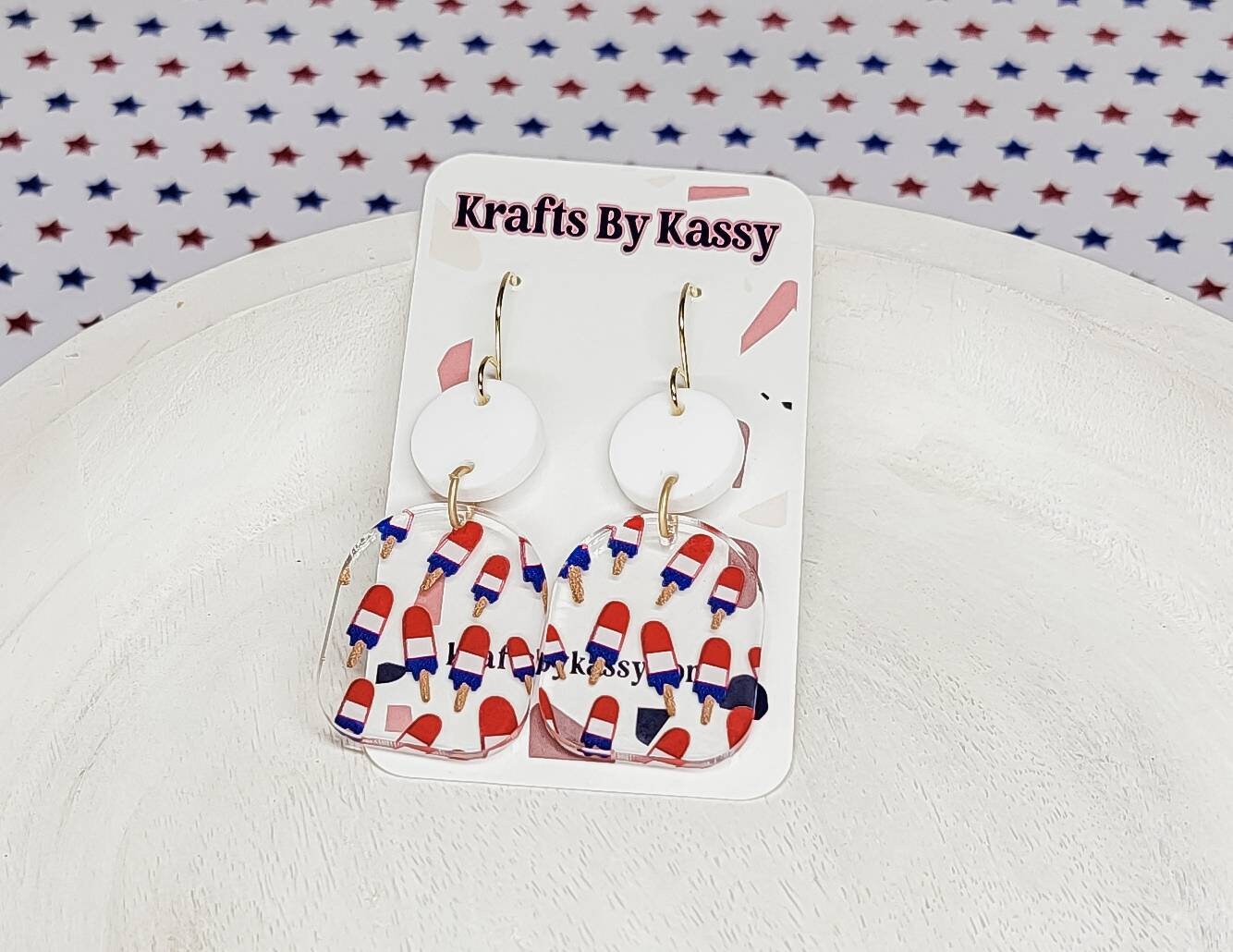 Popsicle Earrings, Patriotic Jewelry, Flag Dangles, 4th of July Earrings, Patriotic Statement Earrings