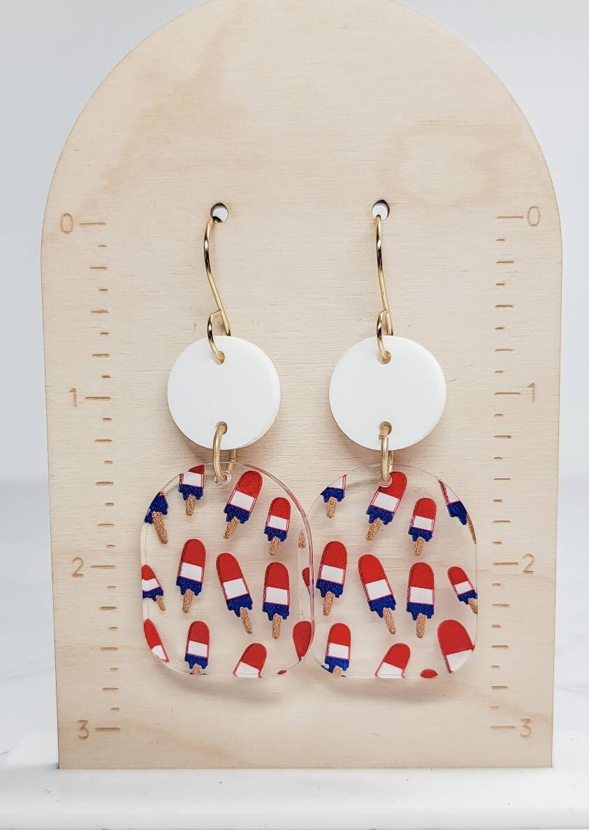 Popsicle Earrings, Patriotic Jewelry, Flag Dangles, 4th of July Earrings, Patriotic Statement Earrings