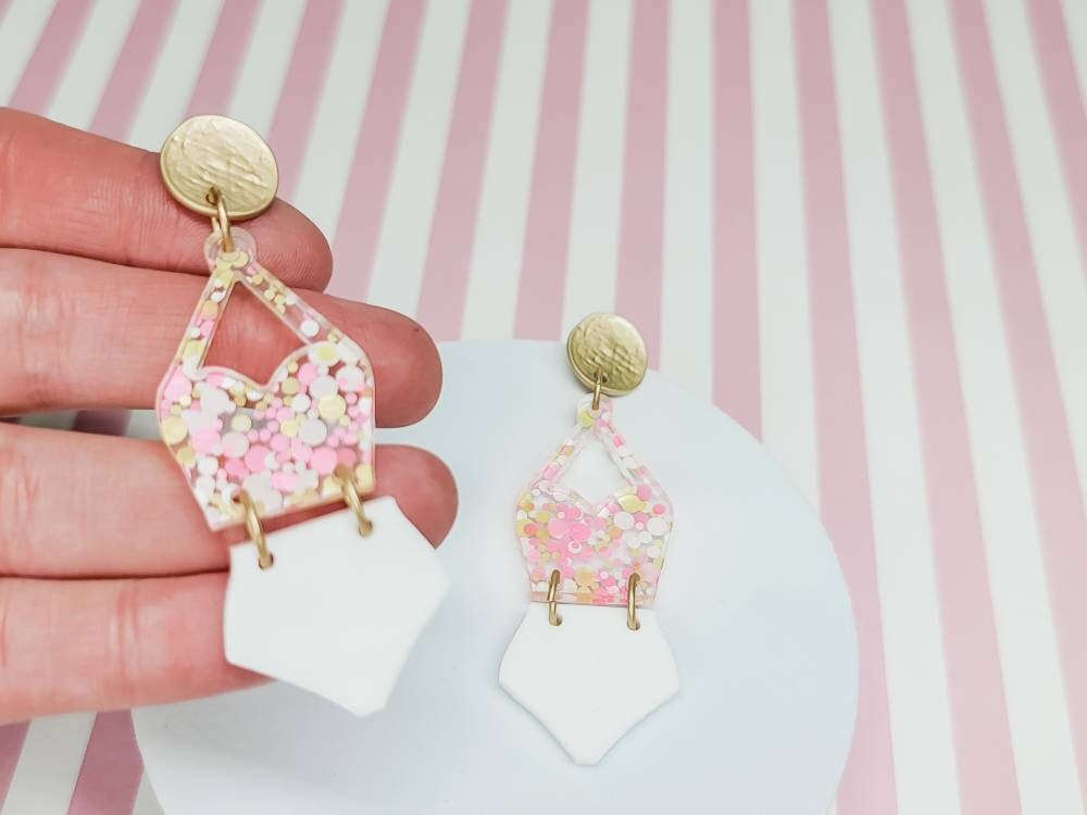 Retro Bathing Suit Earrings, Summer Earrings, Statement Acrylic Earrings, Fun Acrylic Accessories, Retro Jewelry, Beach Jewelry