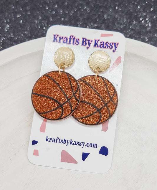 Basketball Earrings, Sports Jewelry, Statement Acrylic Earrings, Basketball Acrylic Dangles, Sports Mama Gift