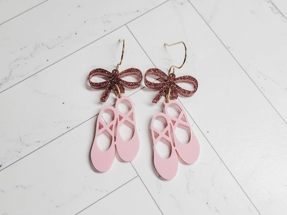 Ballet Slipper Earrings, Sports Jewelry, Statement Acrylic Earrings, Ballet Acrylic Dangles, Ballet Mama Gift