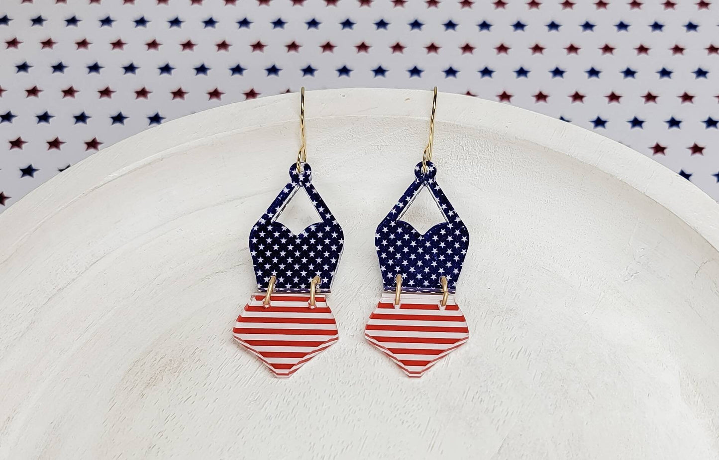 4th of July Earrings, Bathing Suit Earrings, American Flag Jewelry, Patriotic Jewelry, USA Accessories, Patriotic Statement Earrings
