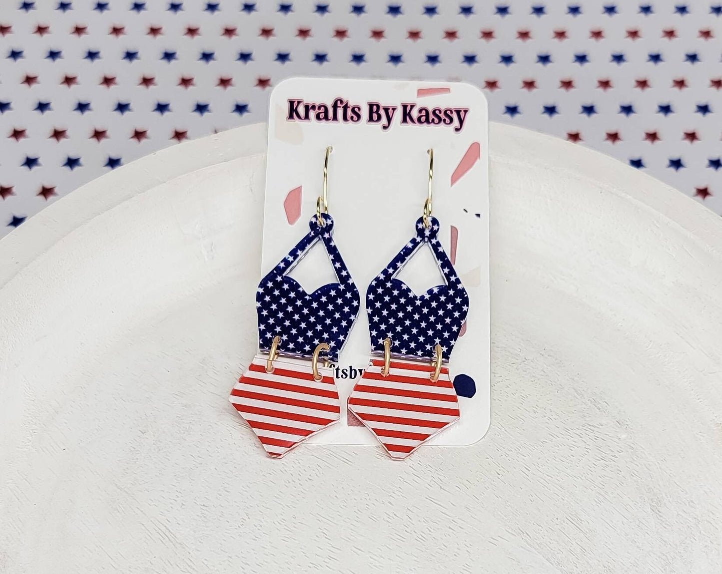 4th of July Earrings, Bathing Suit Earrings, American Flag Jewelry, Patriotic Jewelry, USA Accessories, Patriotic Statement Earrings
