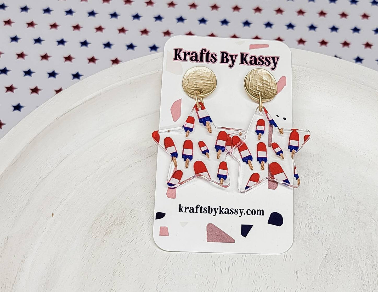 4th of July Star Earrings, Patriotic Jewelry, Flag Dangles, USA Accessories, Patriotic Statement Earrings