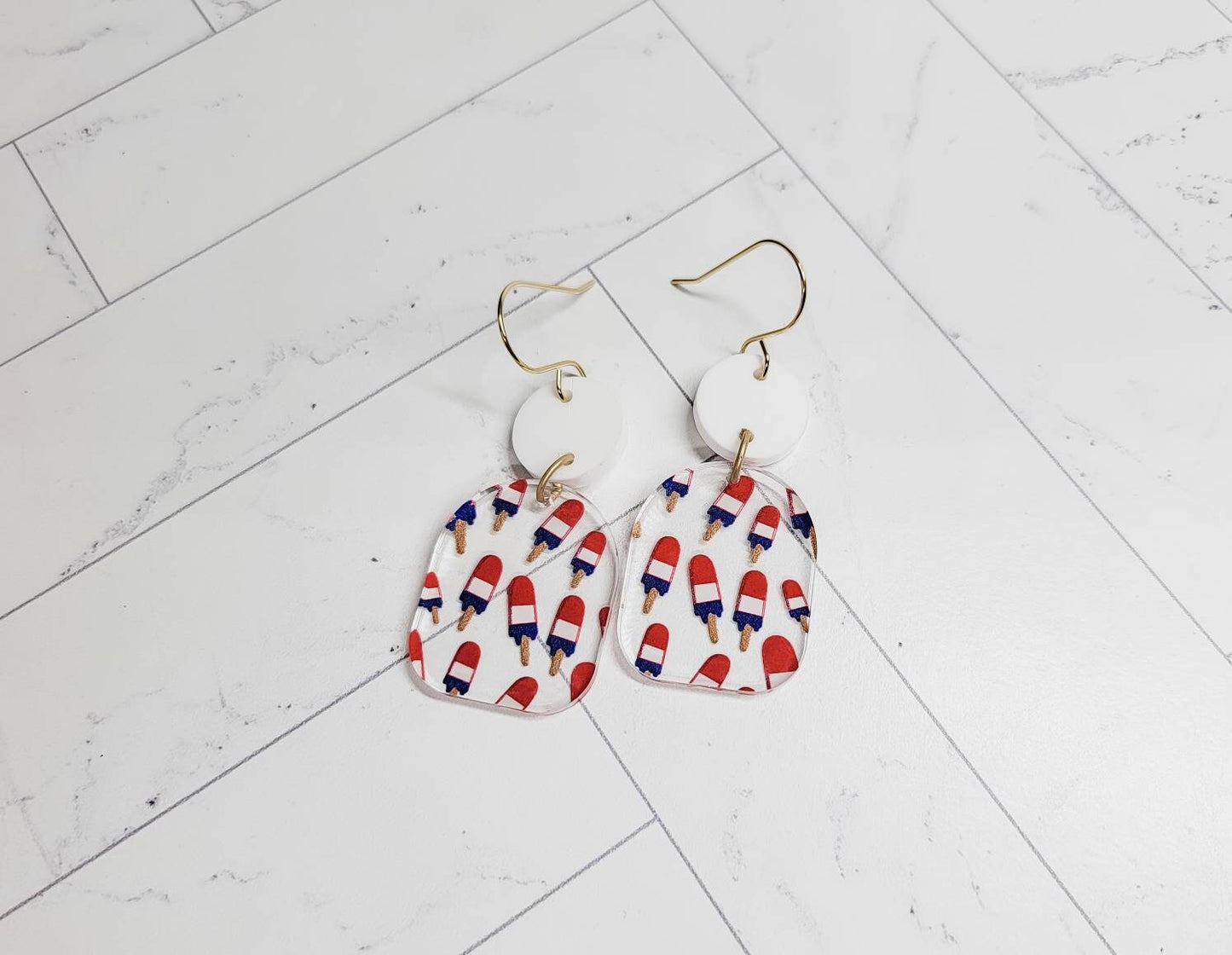 Popsicle Earrings, Patriotic Jewelry, Flag Dangles, 4th of July Earrings, Patriotic Statement Earrings