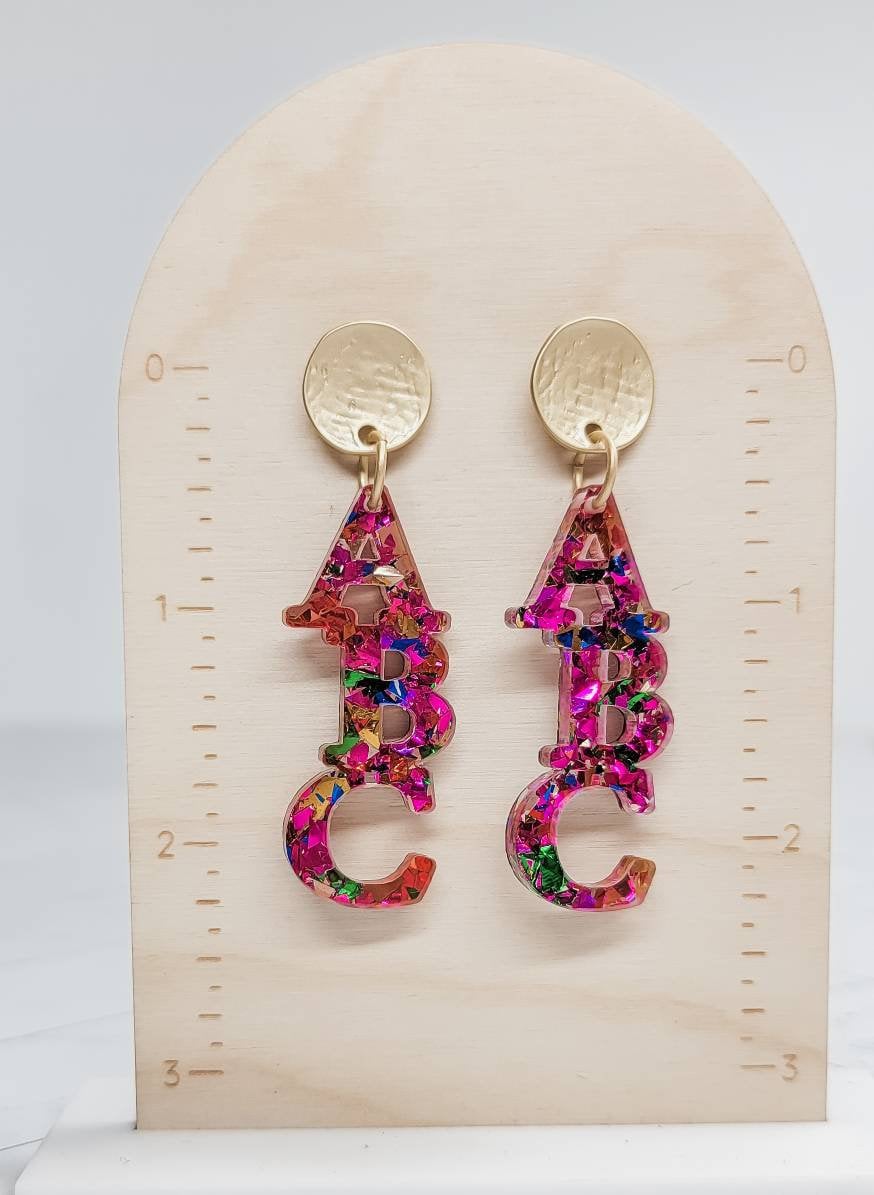 ABC Teacher Earrings, Educator Gift, Acrylic Earrings, Hypoallergenic Studs, Statement Acrylic Earrings