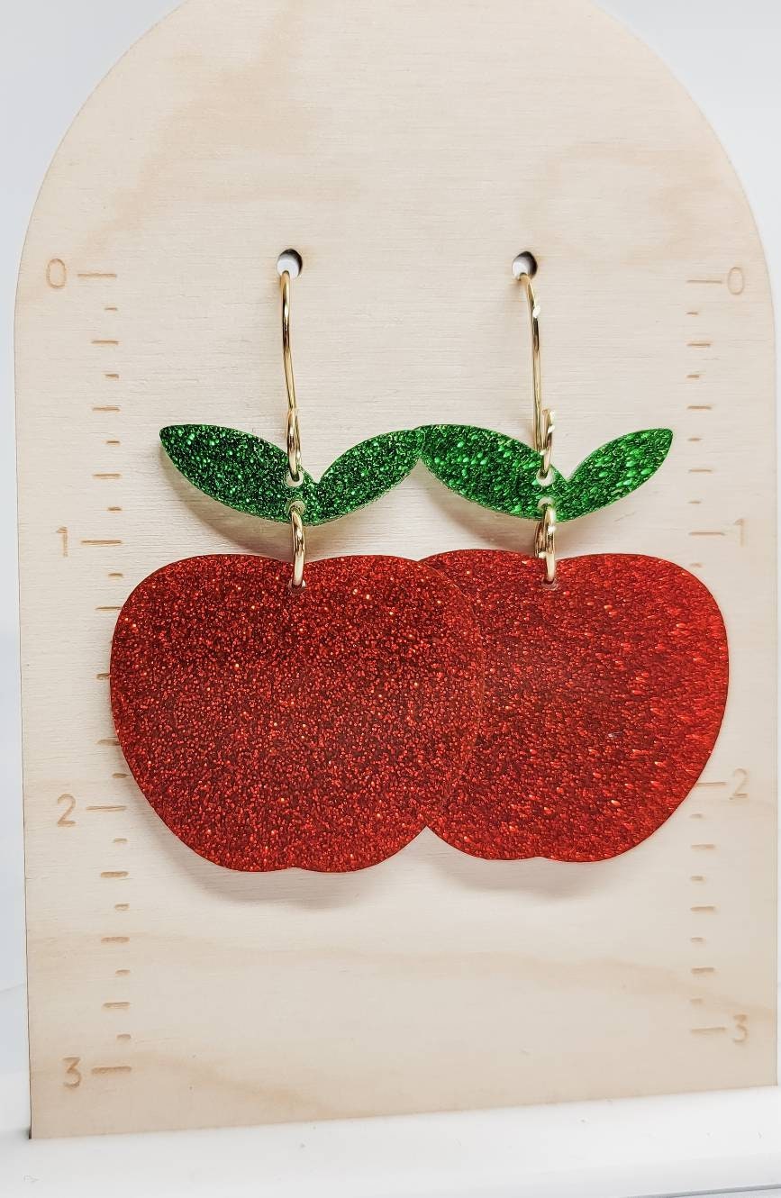 Apple Earrings, Elementary Teacher Gift, Acrylic Earrings, Fun Accessories, Hypoallergenic Hooks