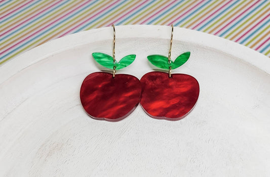 Apple Earrings, Elementary Teacher Gift, Acrylic Earrings, Fun Accessories, Hypoallergenic Hooks