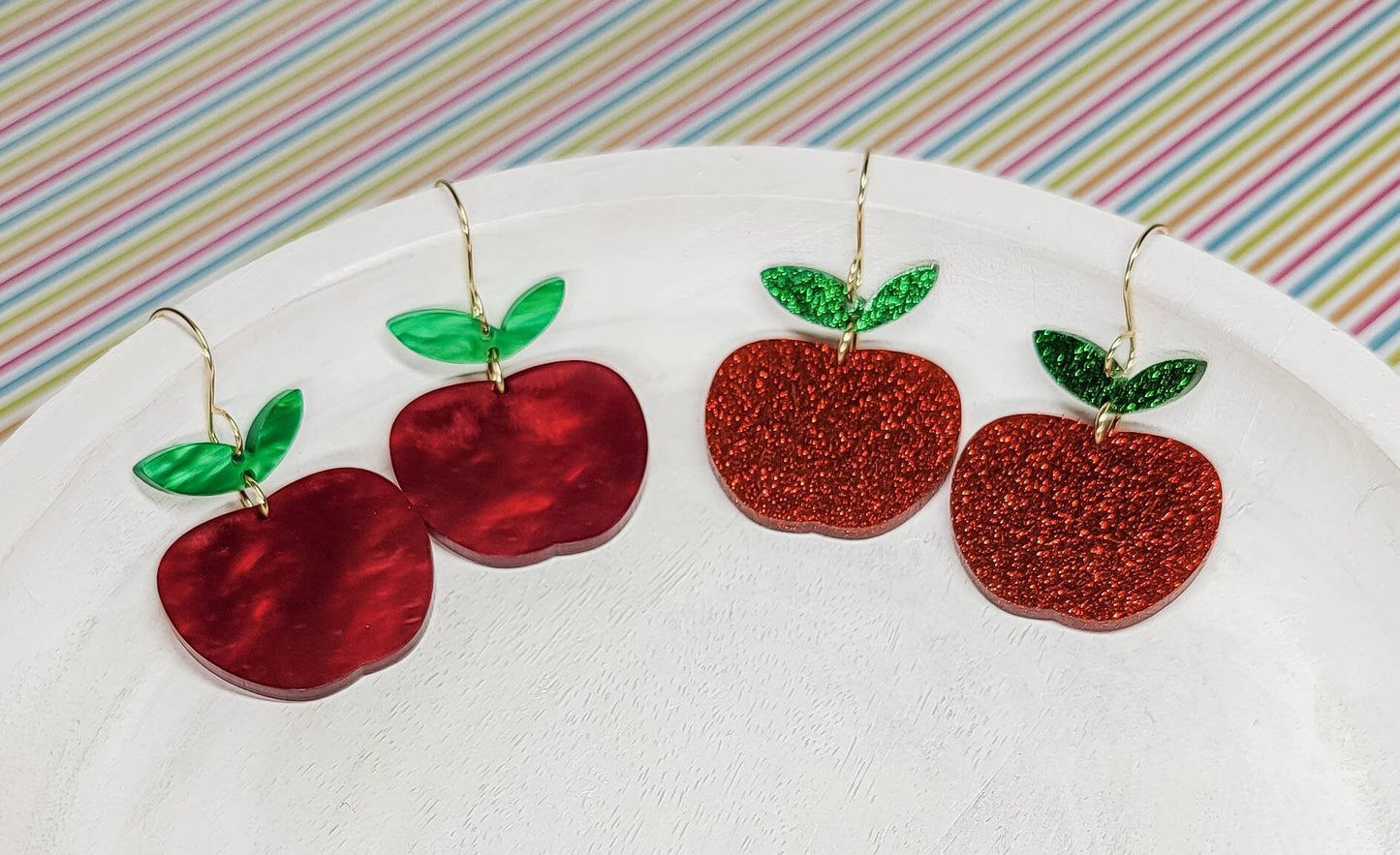Apple Earrings, Elementary Teacher Gift, Acrylic Earrings, Fun Accessories, Hypoallergenic Hooks