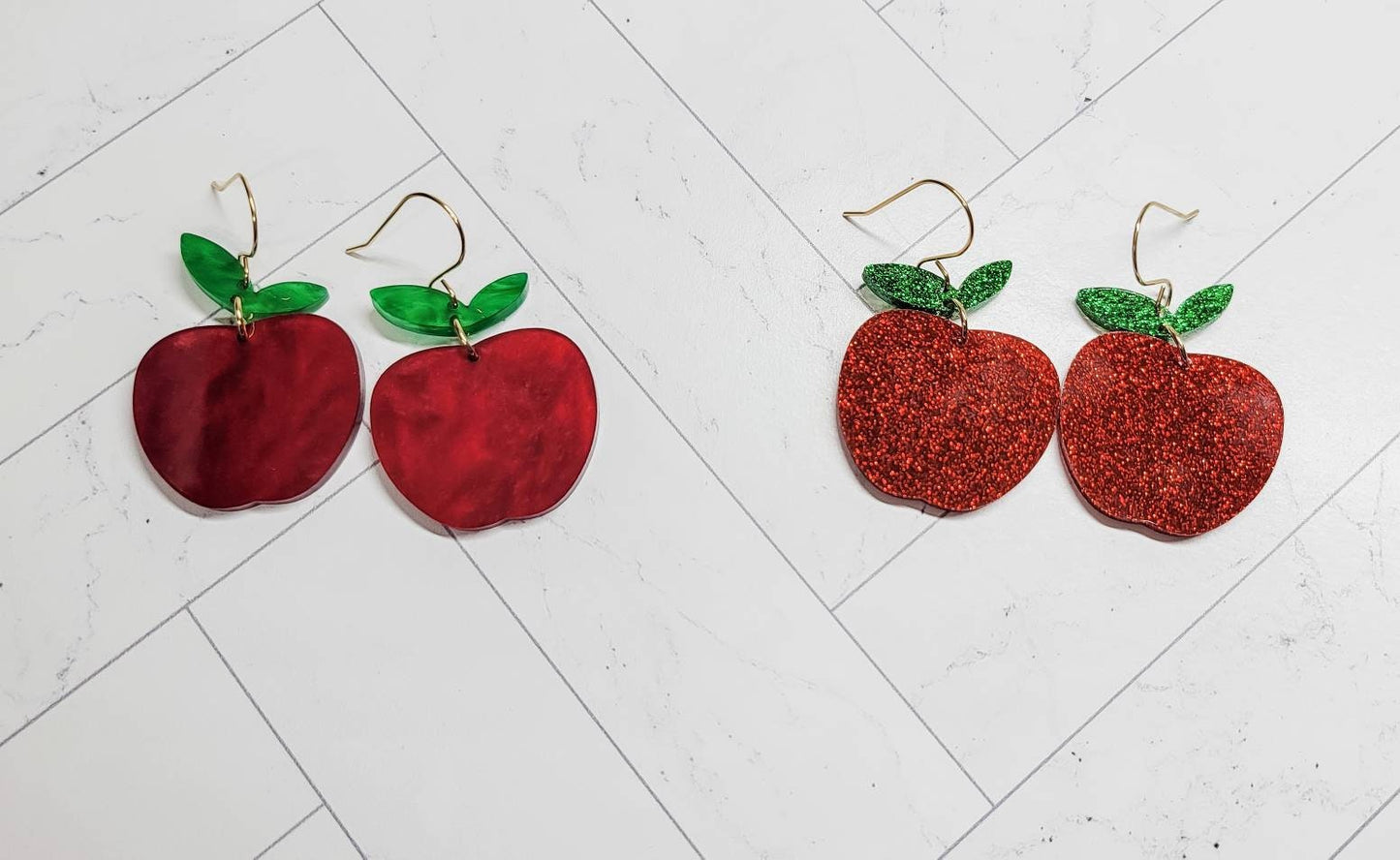 Apple Earrings, Elementary Teacher Gift, Acrylic Earrings, Fun Accessories, Hypoallergenic Hooks