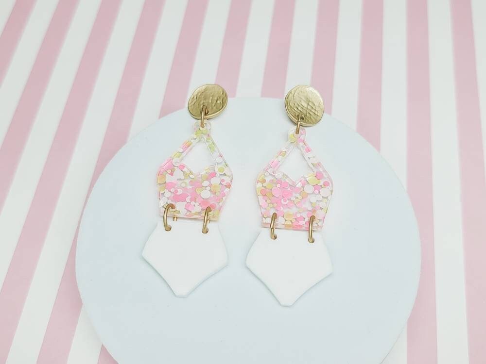 Retro Bathing Suit Earrings, Summer Earrings, Statement Acrylic Earrings, Fun Acrylic Accessories, Retro Jewelry, Beach Jewelry